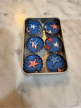 Patriotic Blue Star Bottle Cap Magnets - Set of 6